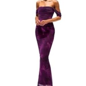 NWT Off-Shoulder Purple Velvet Evening Gown
